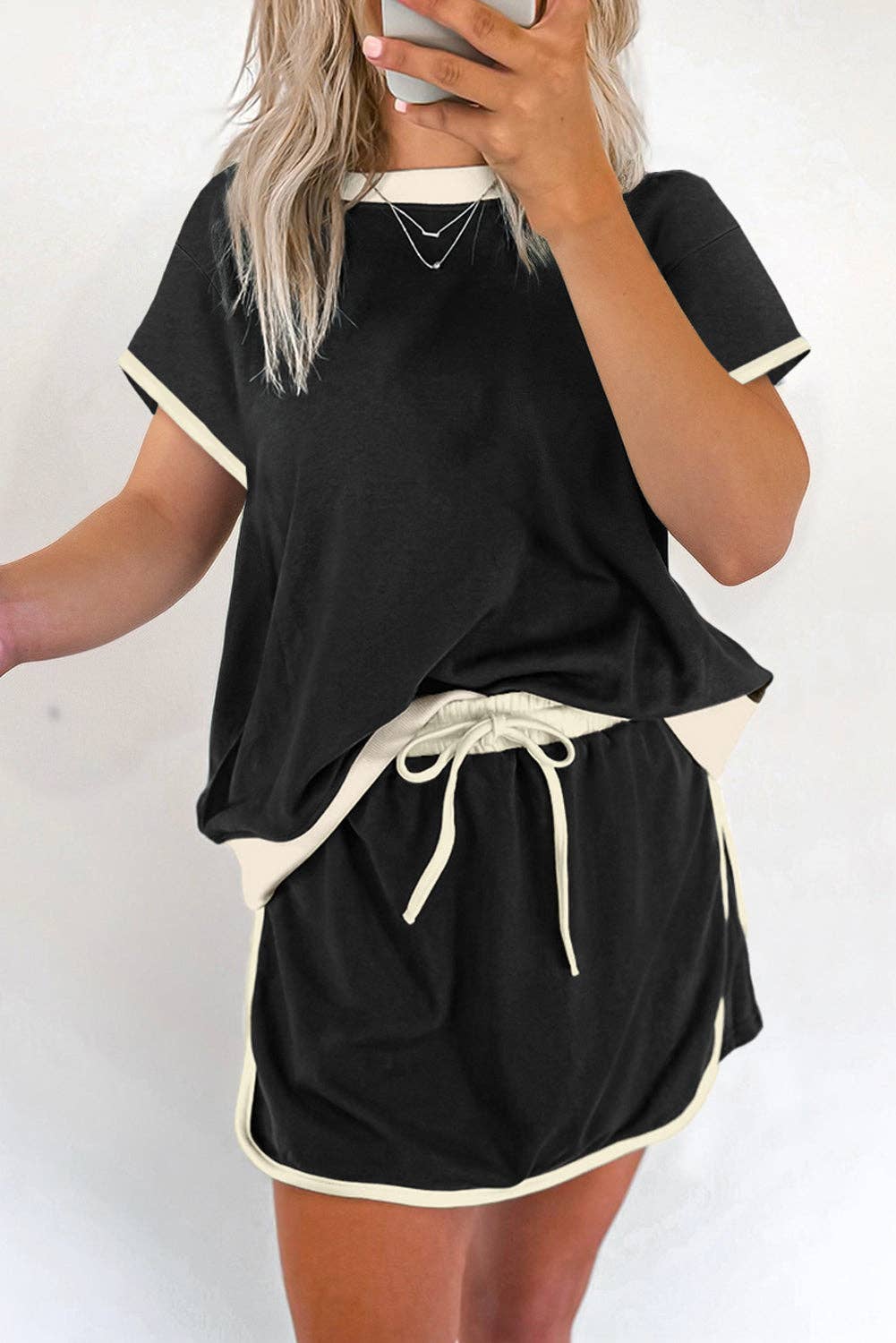 Colorblock Edge Drop T-Shirt and Skort Set