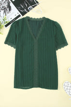 Load image into Gallery viewer, Green Lace Splicing V-Neck Swiss Dot Short Sleeve Top