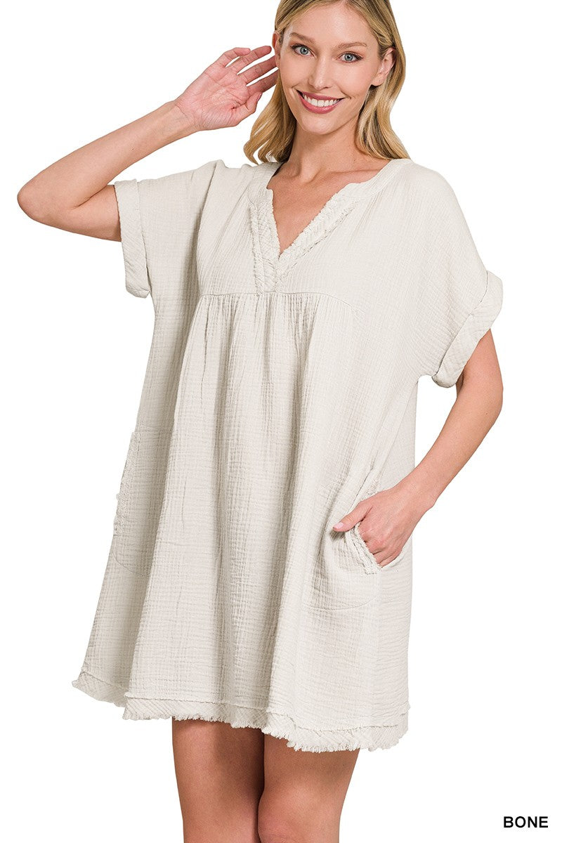 Gauze V-neck Dress