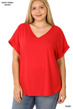 Load image into Gallery viewer, PLUS WOVEN HEAVY DOBBY ROLLED SLEEVE BOAT NECK TOP