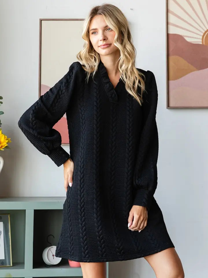 Textured Knit Puff Sleeve Dress