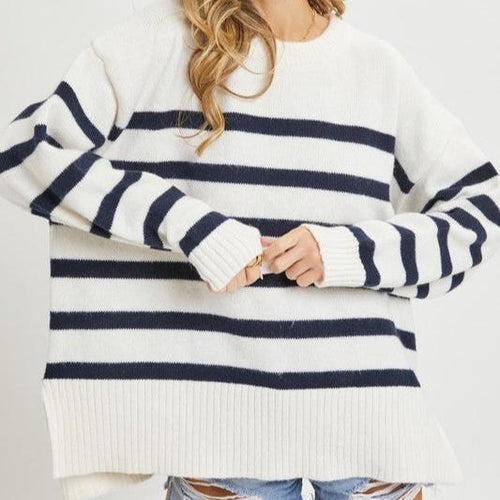 Striped Round Neck Long Sleeve Sweater Top