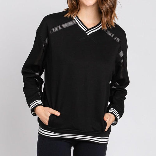 STRIPED RIB PULLOVER SWEATSHIRT