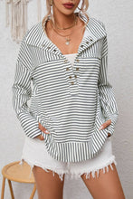 Load image into Gallery viewer, White Striped Thumbhole Drop Shoulder V Neck Top