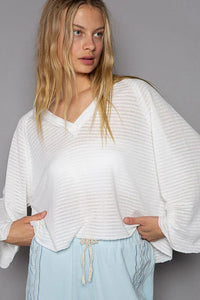 Oversize V-Neck Long Sleeve Outseam Solid Top