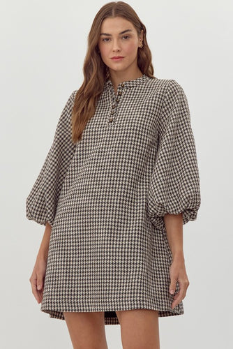 Hound's Tooth Check Dress with Pockets
