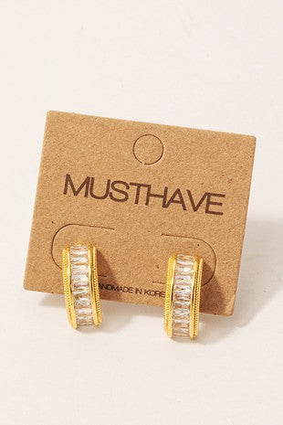 Baguette Studded Hoop Earrings