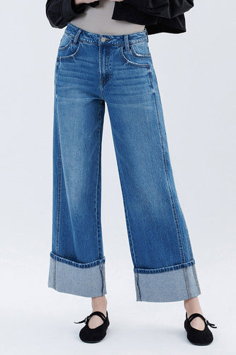 Super High Rise Cuffed Baggy Wide Jeans