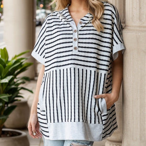 Short Sleeve Stripe Hoodie
