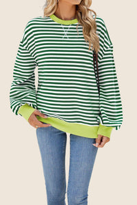 Striped Crew Neck Contrast Color Sweatshirt