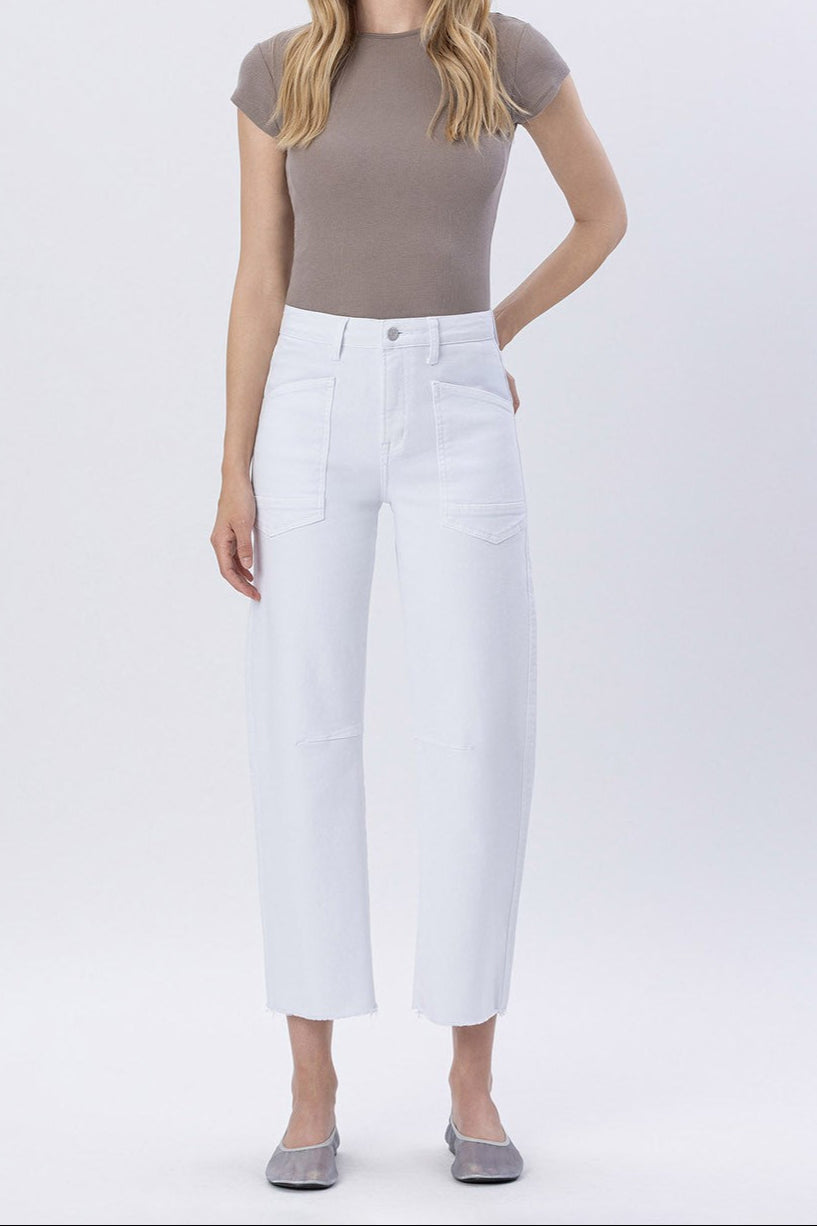 High Rise Raw Hem Barrel Jeans