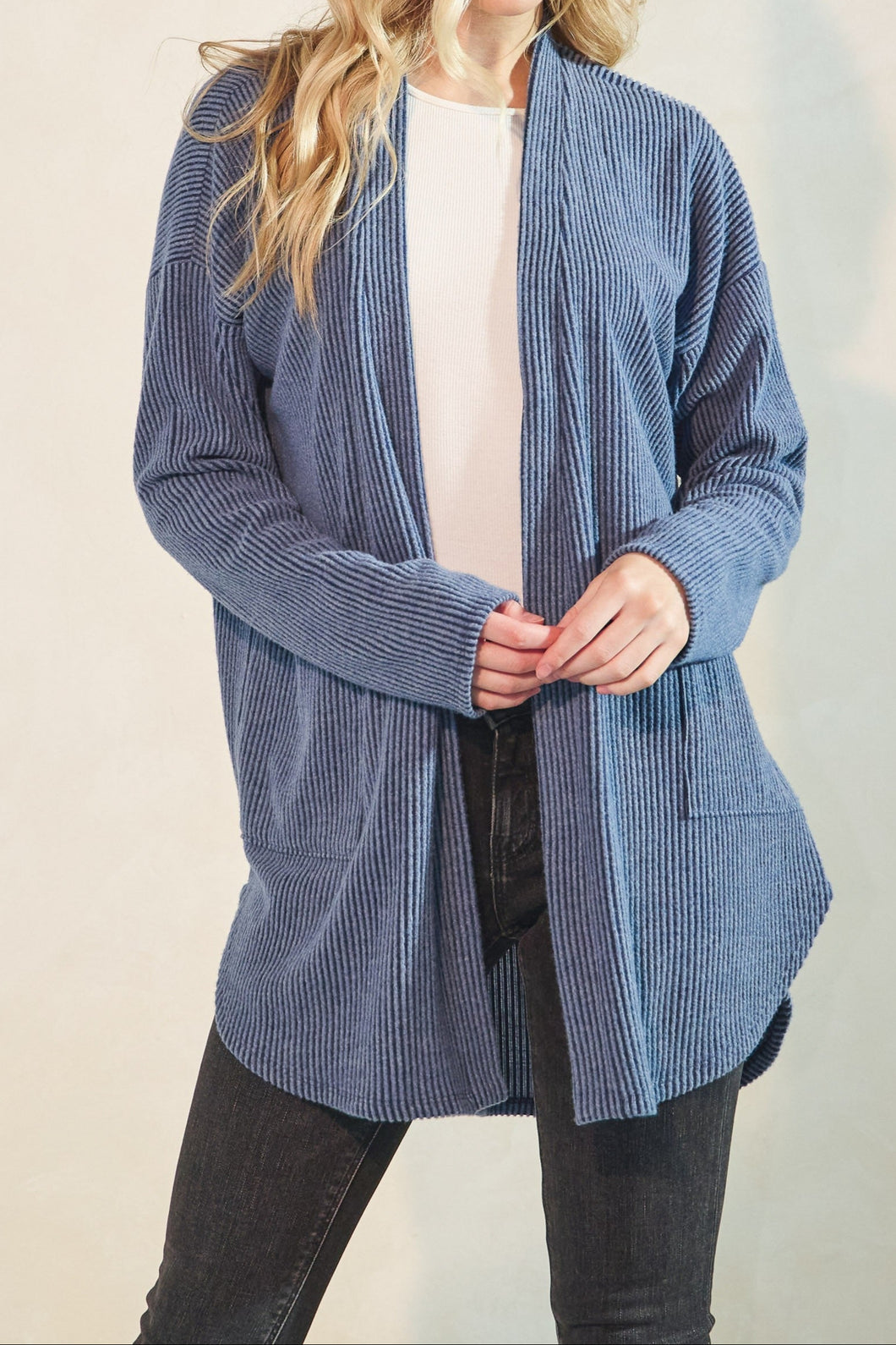 Long Sleeve Ribbed Open Cardigan