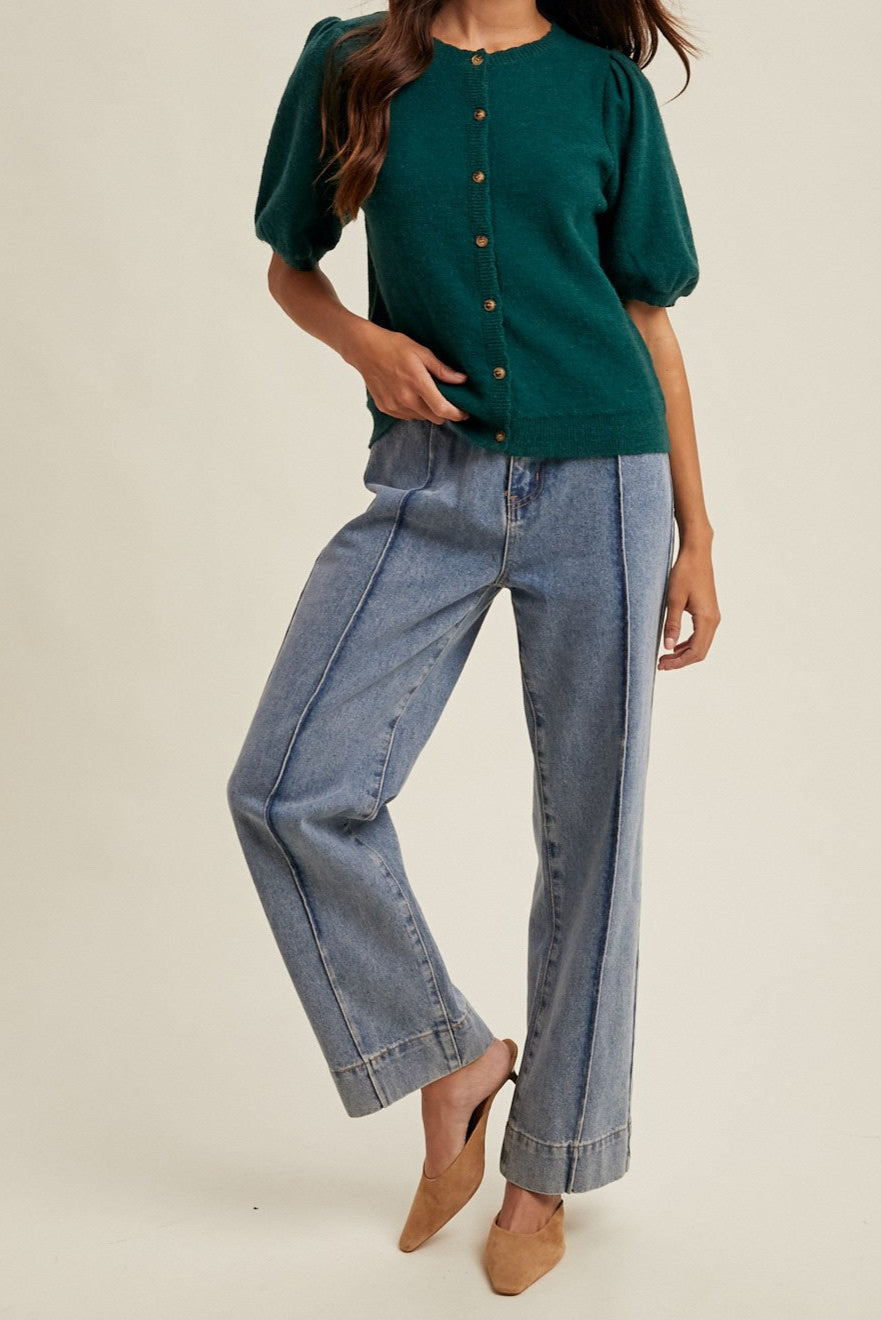 Puff Sleeve Button-up Cardigan