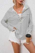 Load image into Gallery viewer, White Striped Thumbhole Drop Shoulder V Neck Top