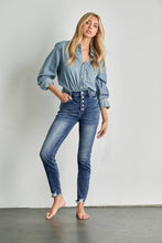 Load image into Gallery viewer, HIGH RISE FULL LENGTH BUTTON UP SKINNY JEANS