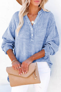 Crinkle Textured Loose Henley Top