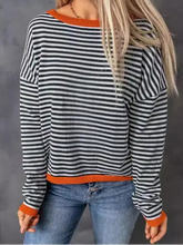 Load image into Gallery viewer, Contrast Trim Striped Drop Shoulder Sweater