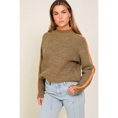 MARLED BROWN RAGLAN SLEEVE FUNNEL NECK SWEATER
