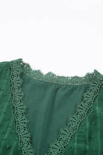 Load image into Gallery viewer, Green Lace Splicing V-Neck Swiss Dot Short Sleeve Top