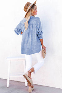 Crinkle Textured Loose Henley Top