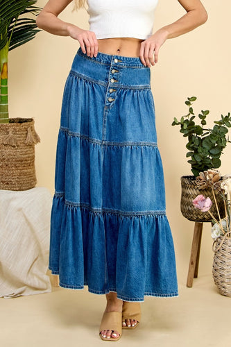 Three-Tiered Denim Skirt