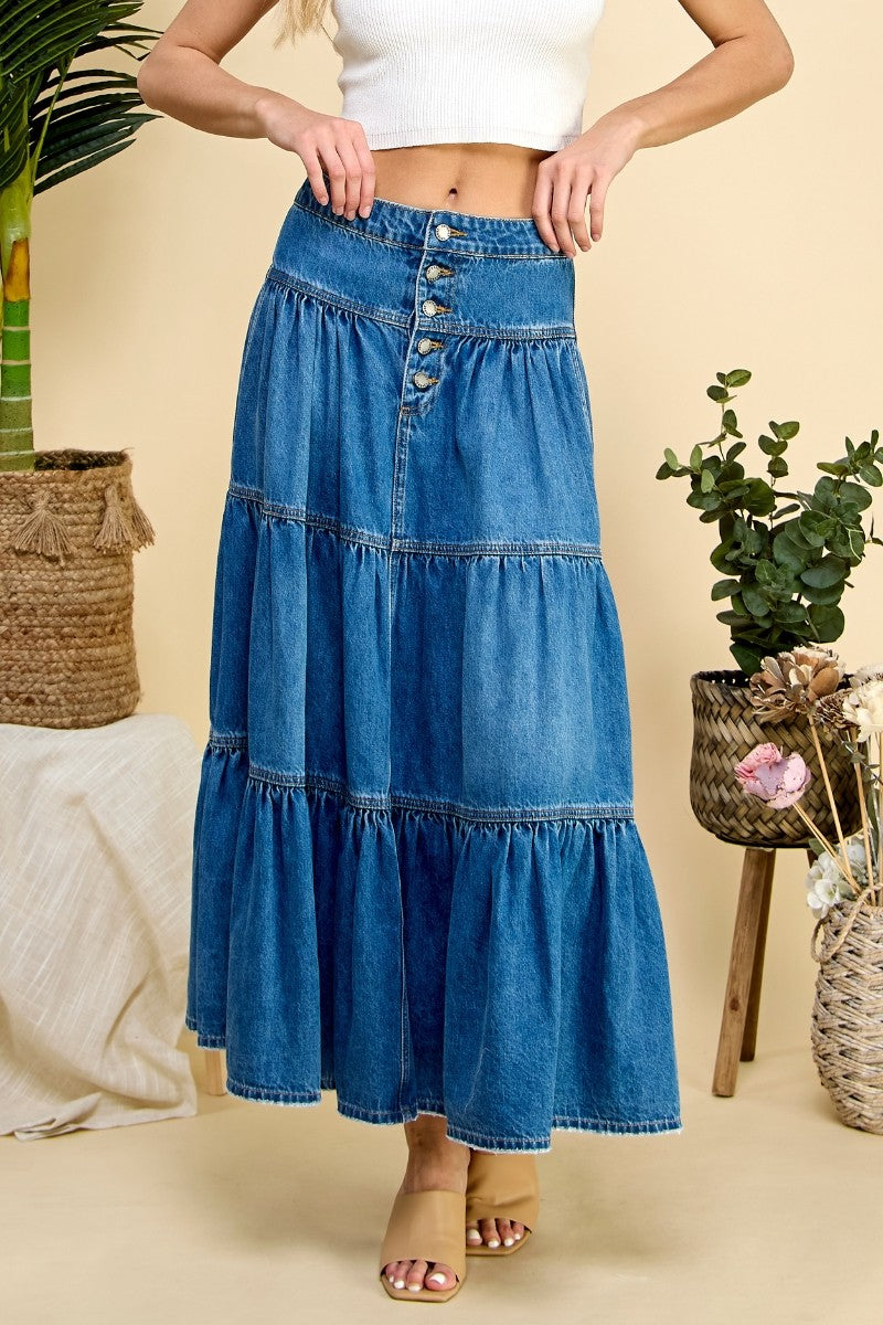 Three-Tiered Denim Skirt