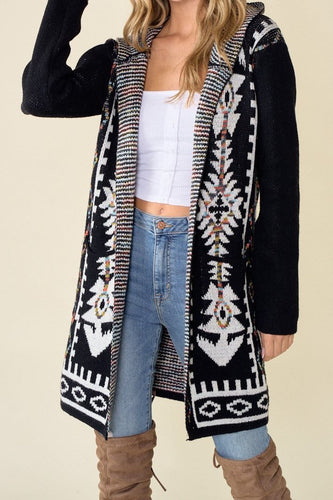 Aztec Rainbow Long Sleeve Hooded Sweater Cardigan