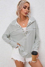 Load image into Gallery viewer, White Striped Thumbhole Drop Shoulder V Neck Top