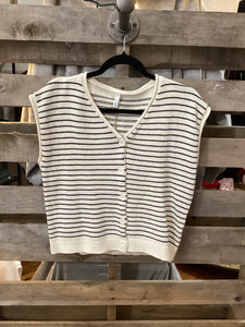 STRIPED BUTTON-UP SWEATER