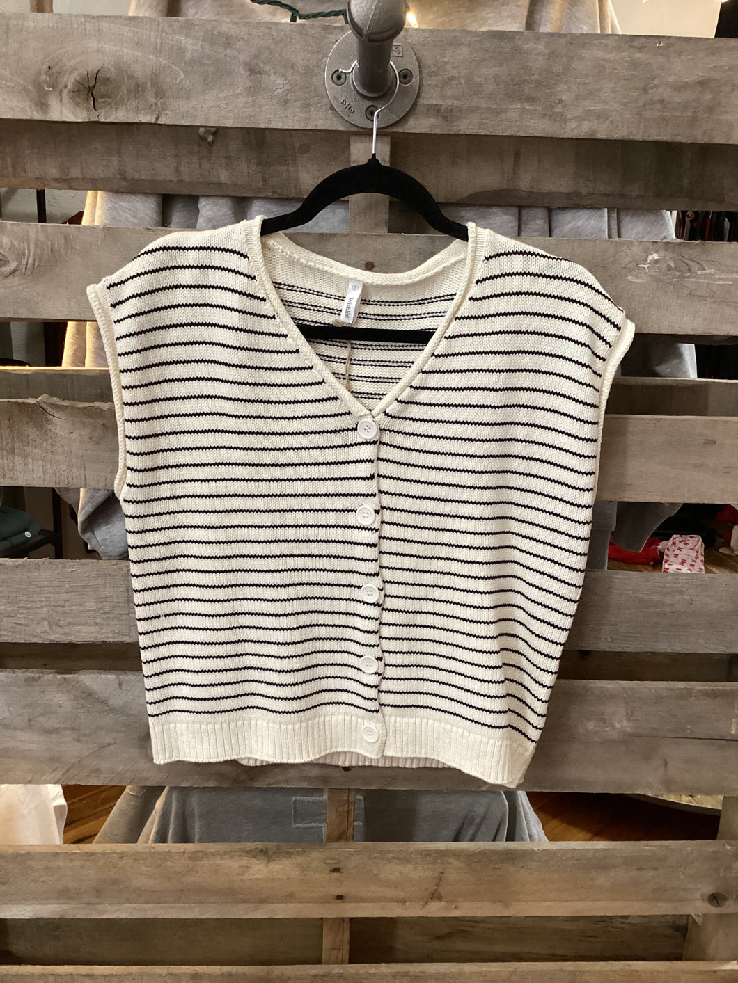 STRIPED BUTTON-UP SWEATER