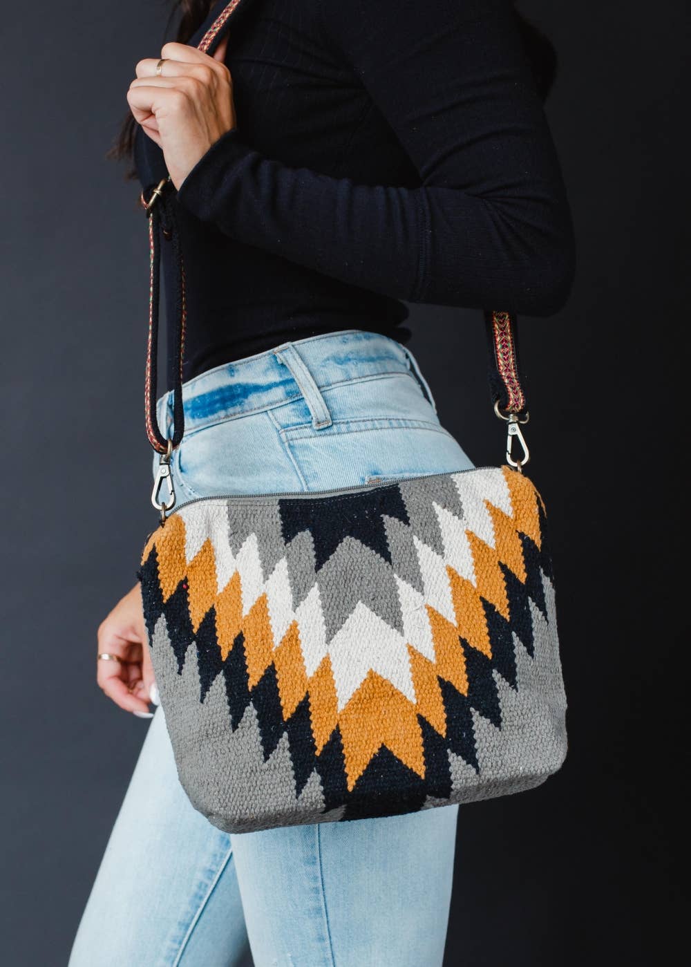 Gray, Black, Mustard & Cream Aztec Crossbody