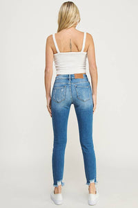 MID RISE ANKLE LENGTH DISTRESSED SKINNY JEAN