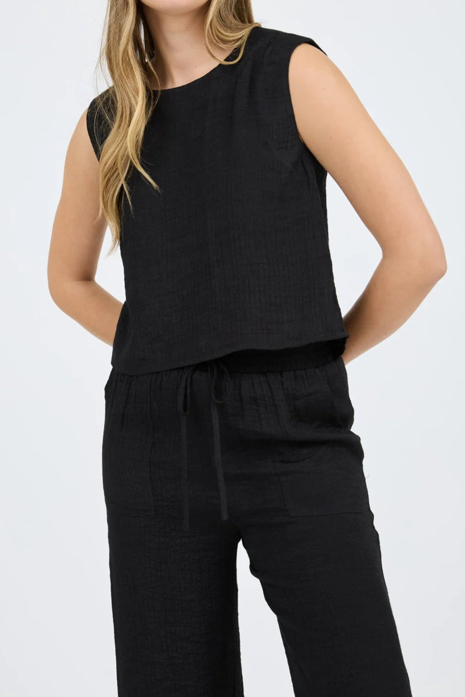 Back Button Sleeveless Top