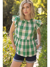 Load image into Gallery viewer, Plaid Tiered Ruffle Sleeve Top