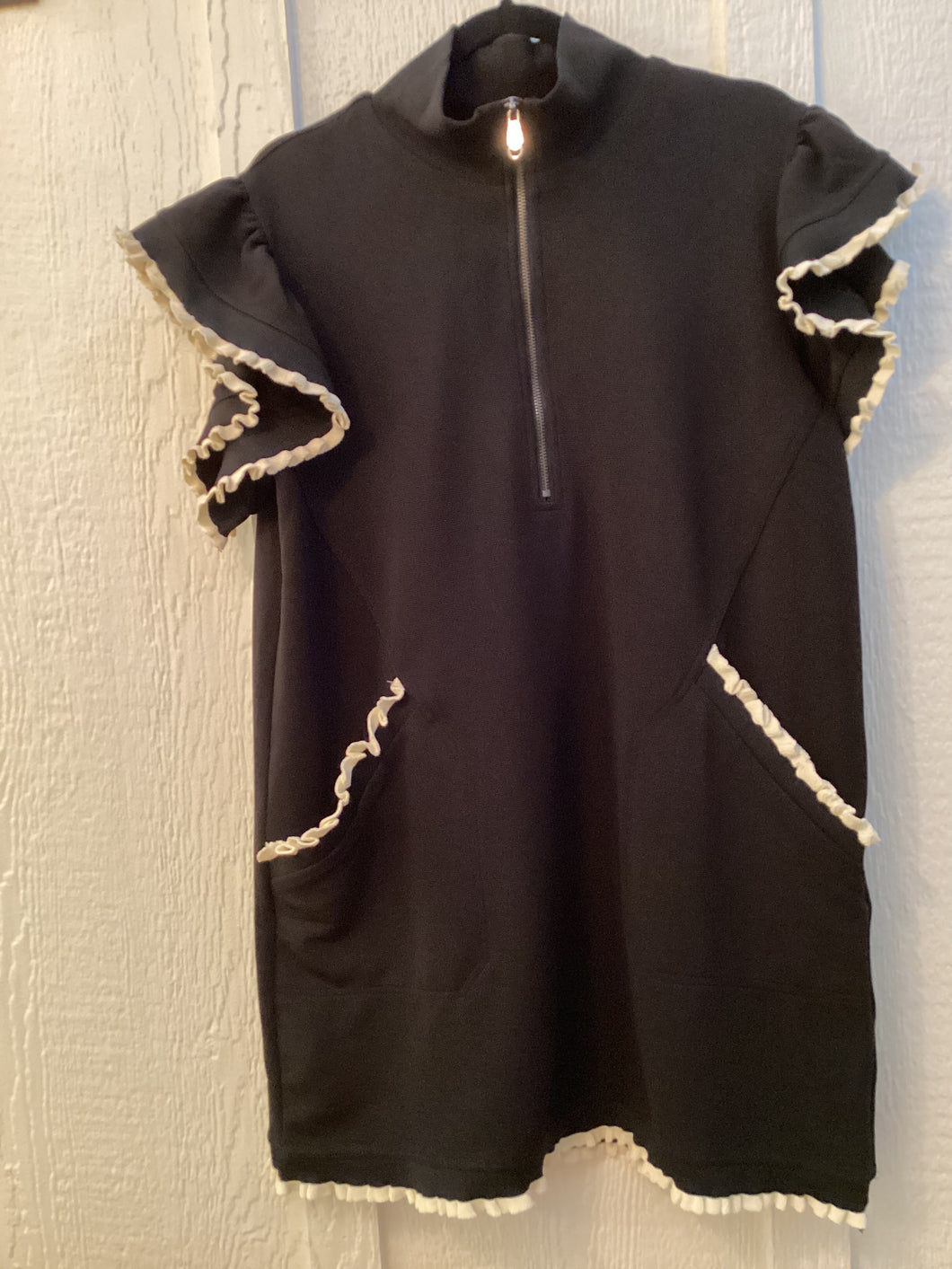 Half Zip Collared Ruffle Sleeve Mini Dress