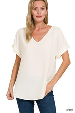 Load image into Gallery viewer, ROLLED SLEEVE V-NECK TOP