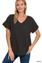 Load image into Gallery viewer, ROLLED SLEEVE V-NECK TOP