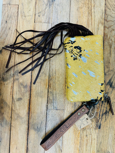 Yellow Cowhide Wristlet