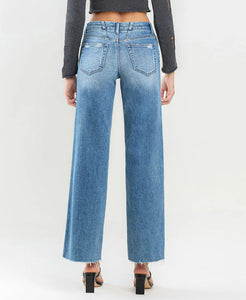 Olivia - Mid Rise Raw Hem Wide Leg Jeans