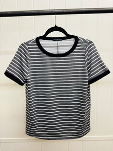 Staccato Grey & White Striped Short Sleeve