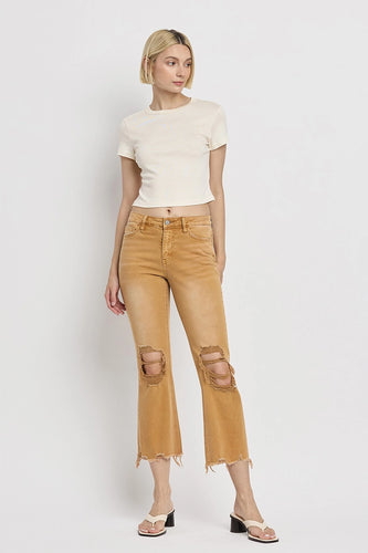 Army Khaki High Rise Crop Flare Jeans