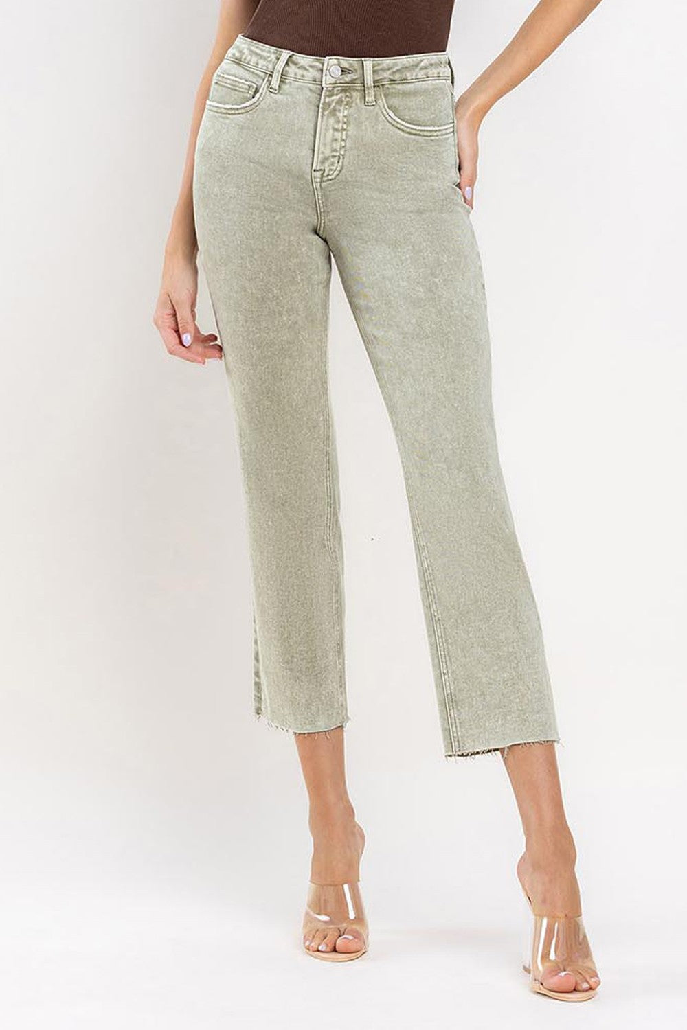 Loveret Tummy Control High Rise Straight Crop Jeans