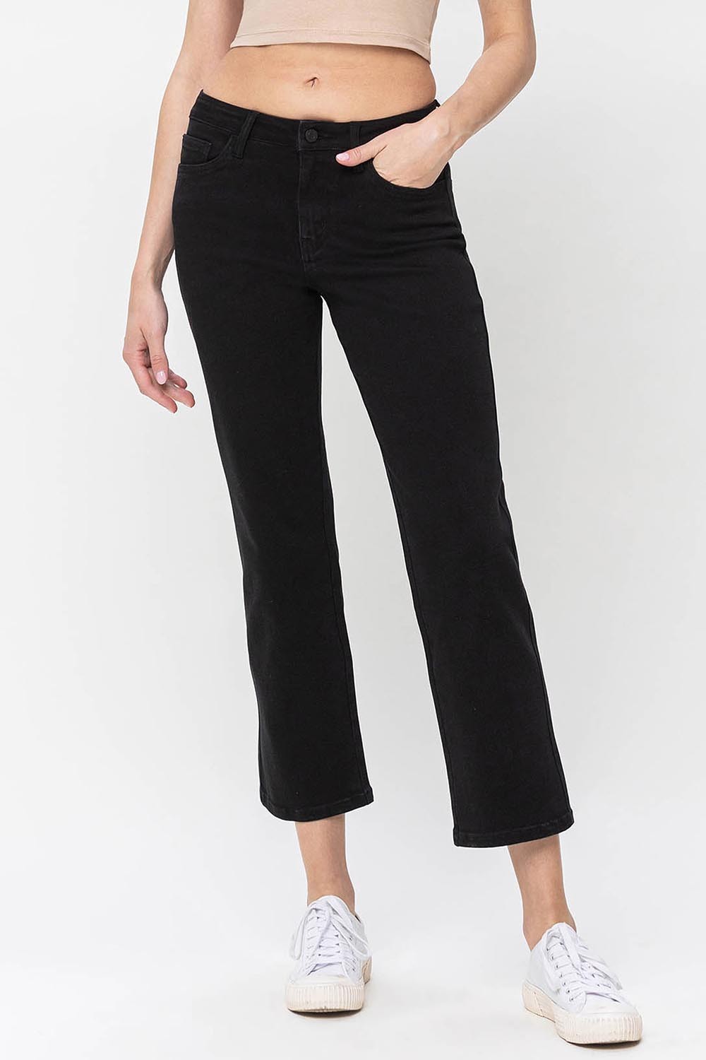 Victoria - Black High Rise Ankle Straight Jeans