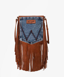 WRANGLER FRINGE JEAN DENIM POCKET CROSSBODY BAG