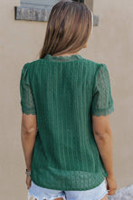 Load image into Gallery viewer, Green Lace Splicing V-Neck Swiss Dot Short Sleeve Top