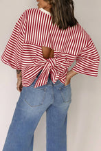 Load image into Gallery viewer, Red Stripe Bowknot Cutout Back Tee