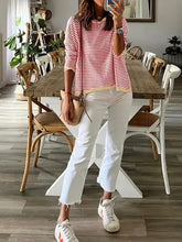 Load image into Gallery viewer, Contrast Trim Striped Drop Shoulder Sweater