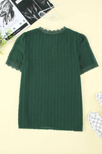 Load image into Gallery viewer, Green Lace Splicing V-Neck Swiss Dot Short Sleeve Top