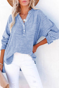 Crinkle Textured Loose Henley Top