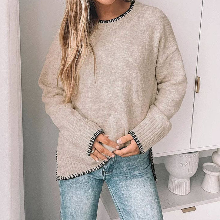 Solid Color Split-end Pullover Sweater